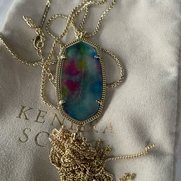 Kendra Scott Rayne Multi Color Glass Gold Pendant Necklace Gold Long Chain - Picture 6 of 6